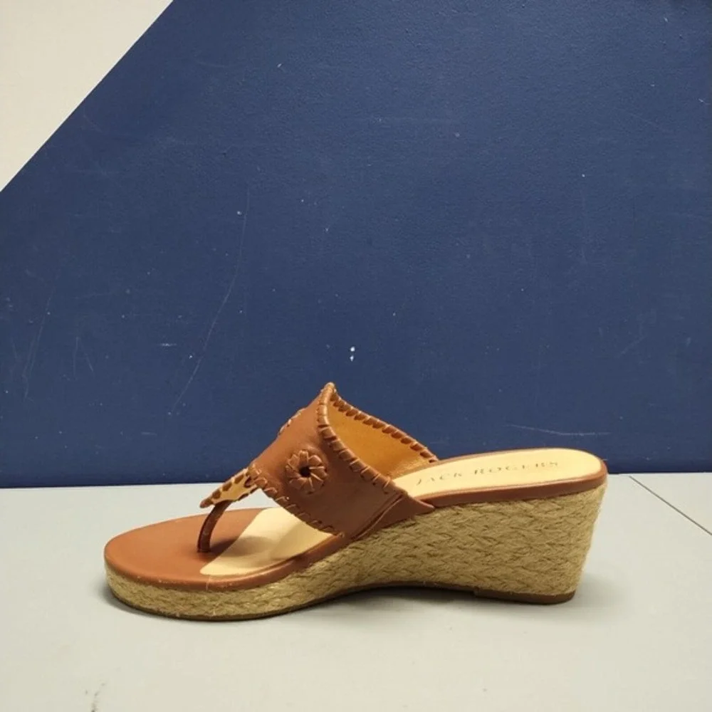 Jack Rogers Espadrille Wedge Heel‎ Sandals Womens 8.5M Brown Tan Leather Slip On